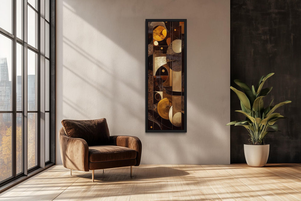 Vertical Art Deco Brown Gold Tall Narrow Canvas Wall Art