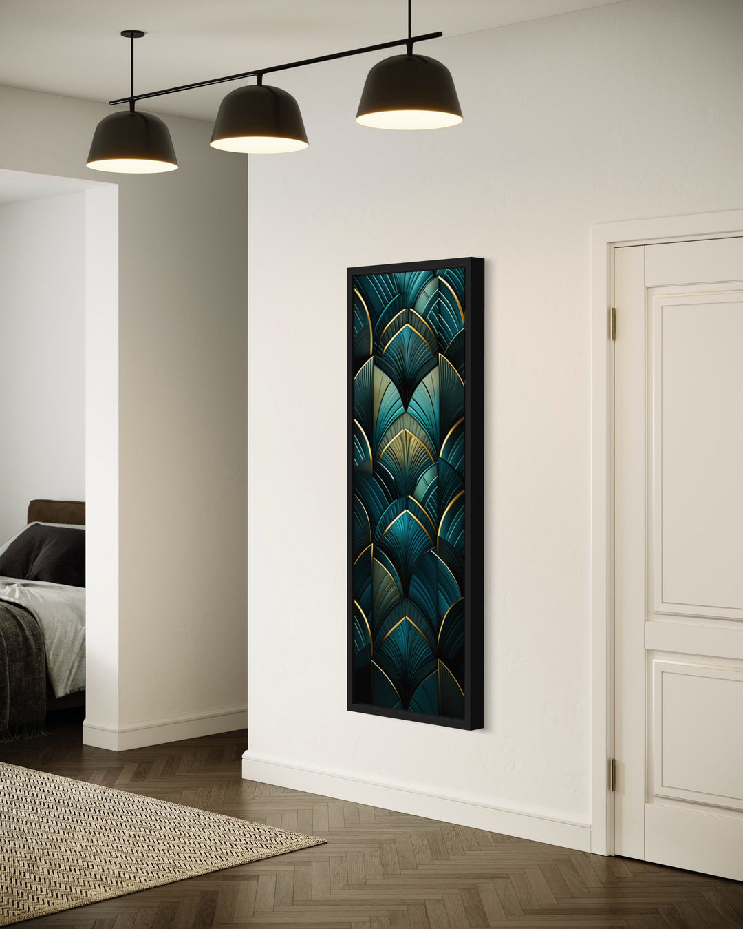 Vertical Art Deco Tall Narrow Gold Black Green Wall Art