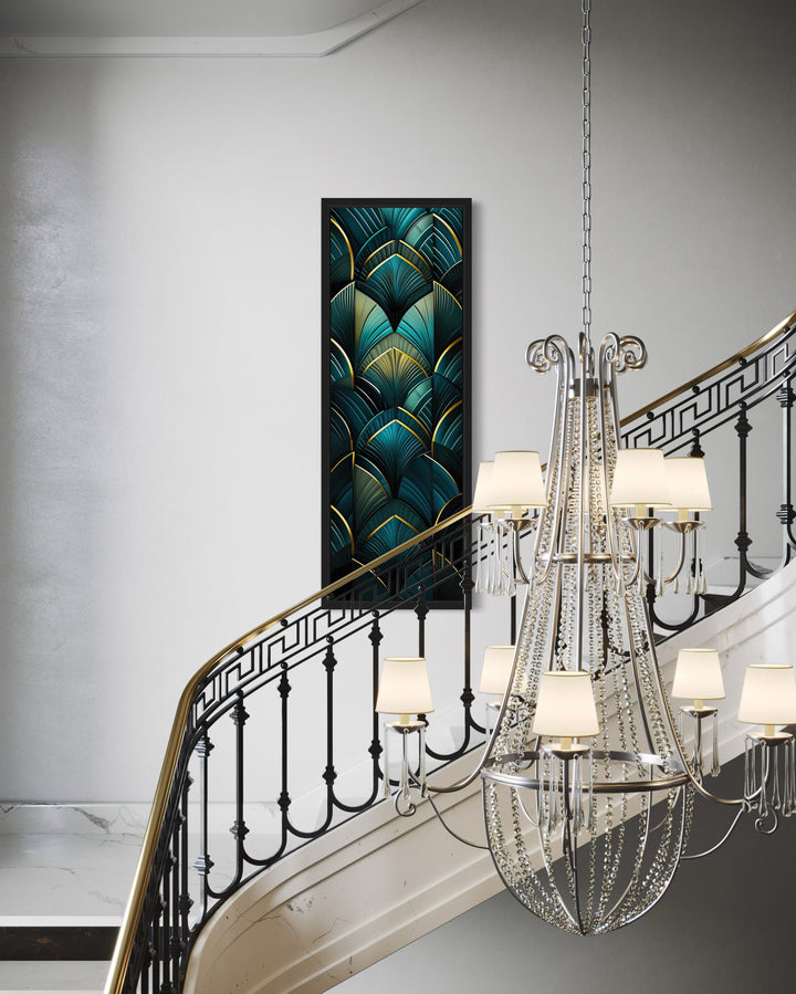 Vertical Art Deco Tall Narrow Gold Black Green Wall Art