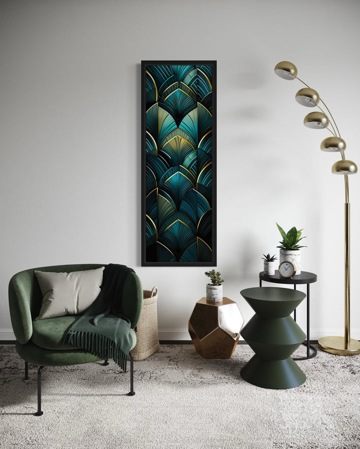 Vertical Art Deco Tall Narrow Gold Black Green Wall Art