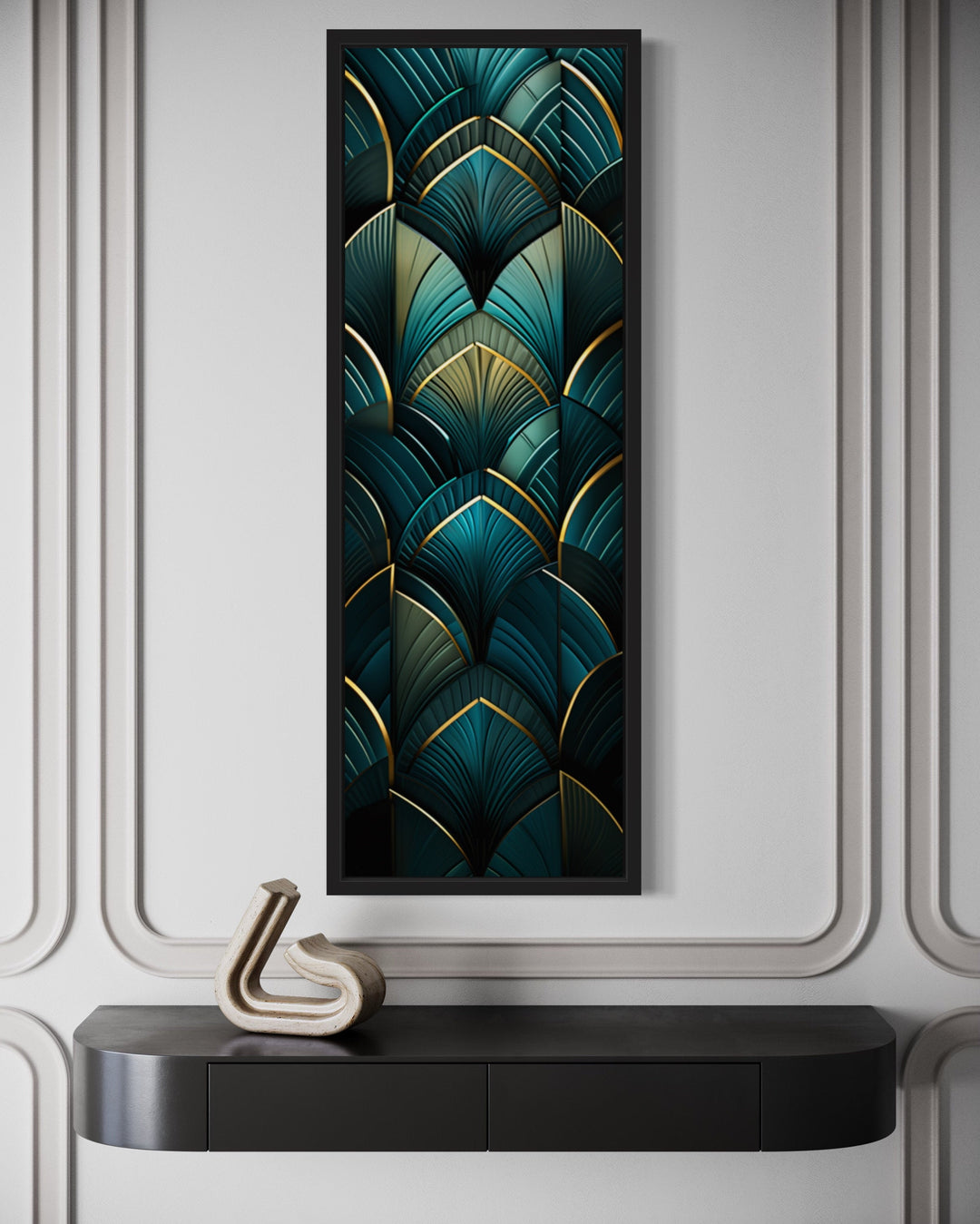 Vertical Art Deco Tall Narrow Gold Black Green Wall Art