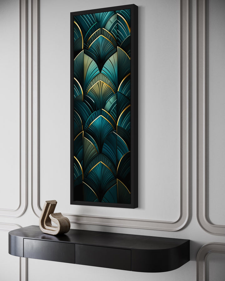 Vertical Art Deco Tall Narrow Gold Black Green Wall Art