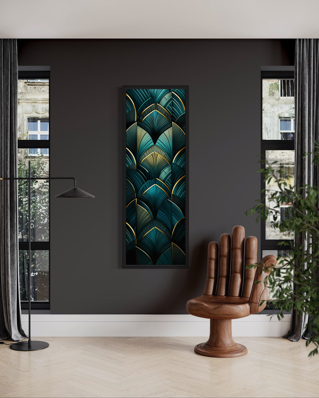 Vertical Art Deco Tall Narrow Gold Black Green Wall Art