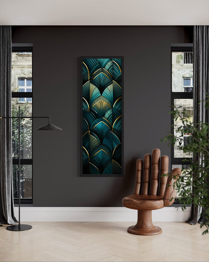 Vertical Art Deco Tall Narrow Gold Black Green Wall Art