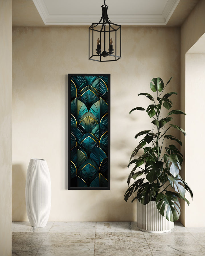 Vertical Art Deco Tall Narrow Gold Black Green Wall Art