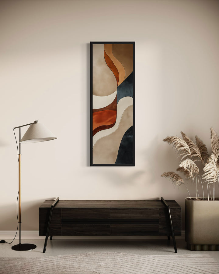 Vertical Brown Beige Navy Tall Narrow Framed Canvas Wall Art