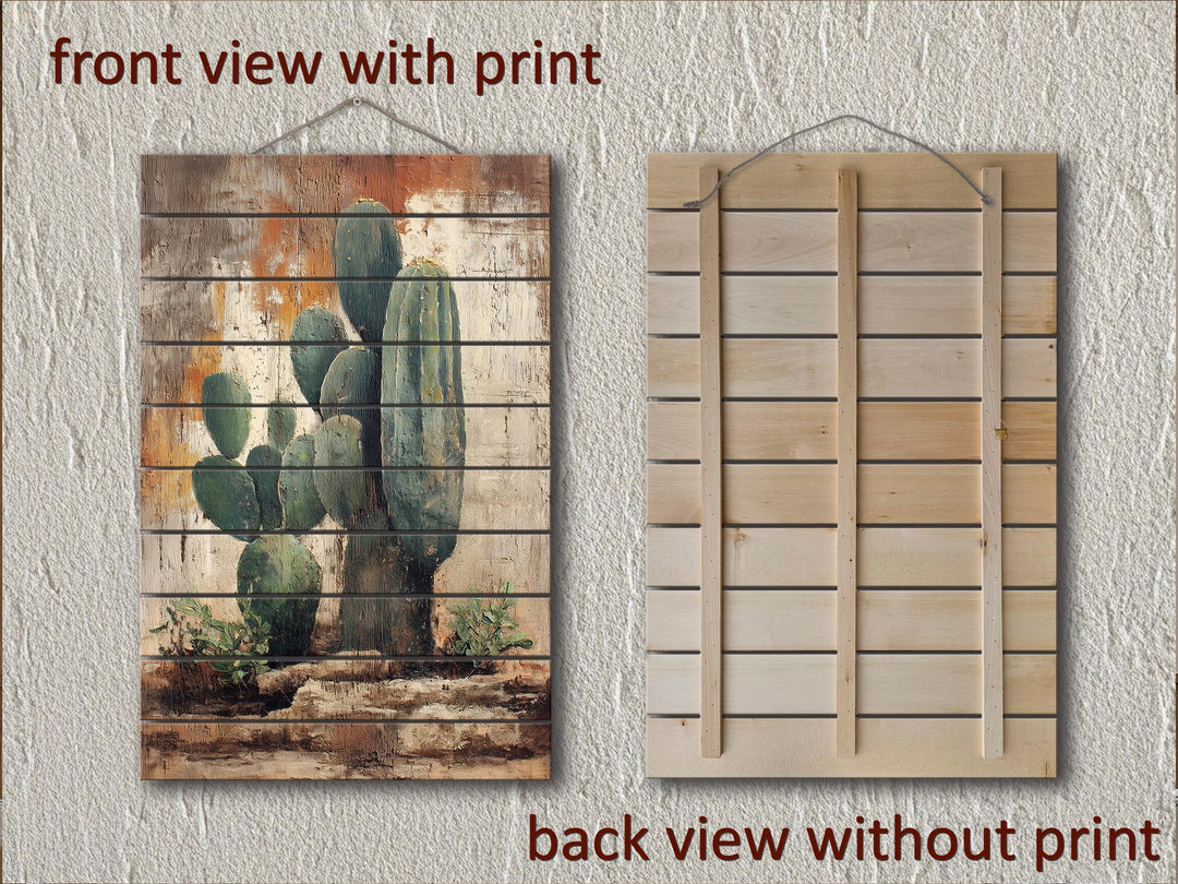 Vertical Cactus Distressed Wood Wall Art