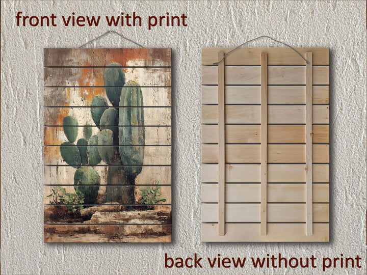 Vertical Cactus Distressed Wood Wall Art