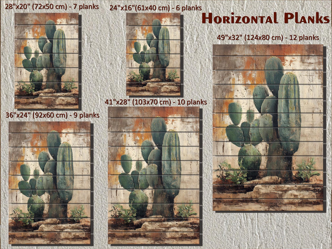 Vertical Cactus Distressed Wood Wall Art
