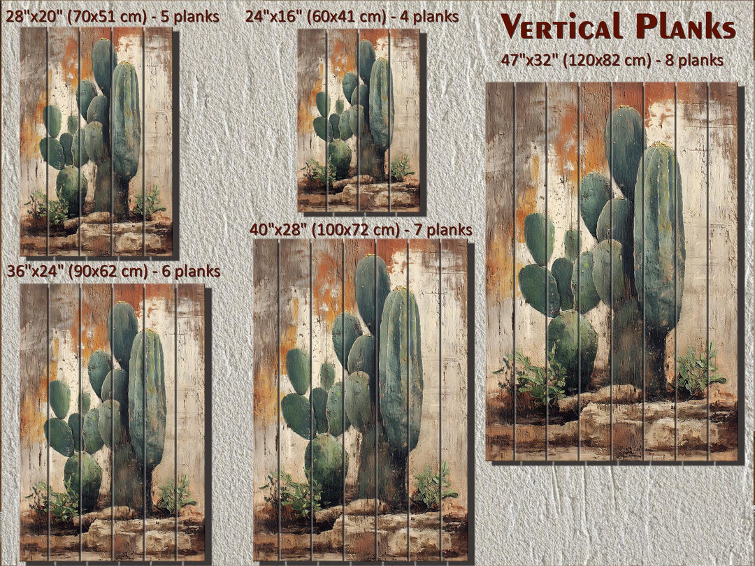 Vertical Cactus Distressed Wood Wall Art
