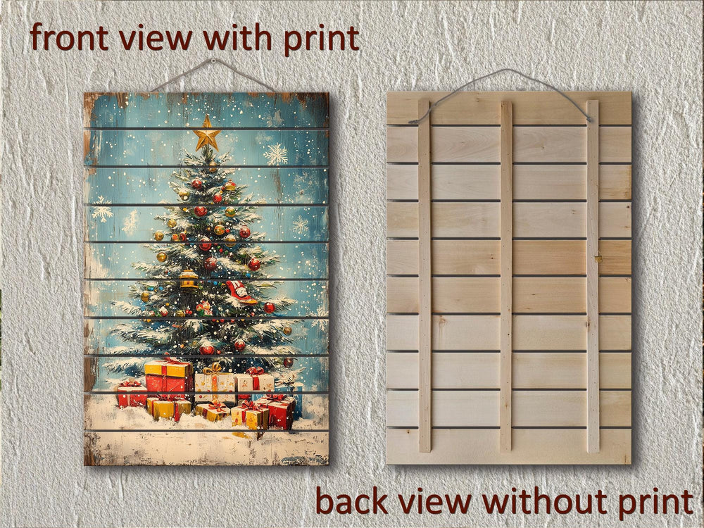 Vertical Christmas Tree Wall Art on Distressed Wood
