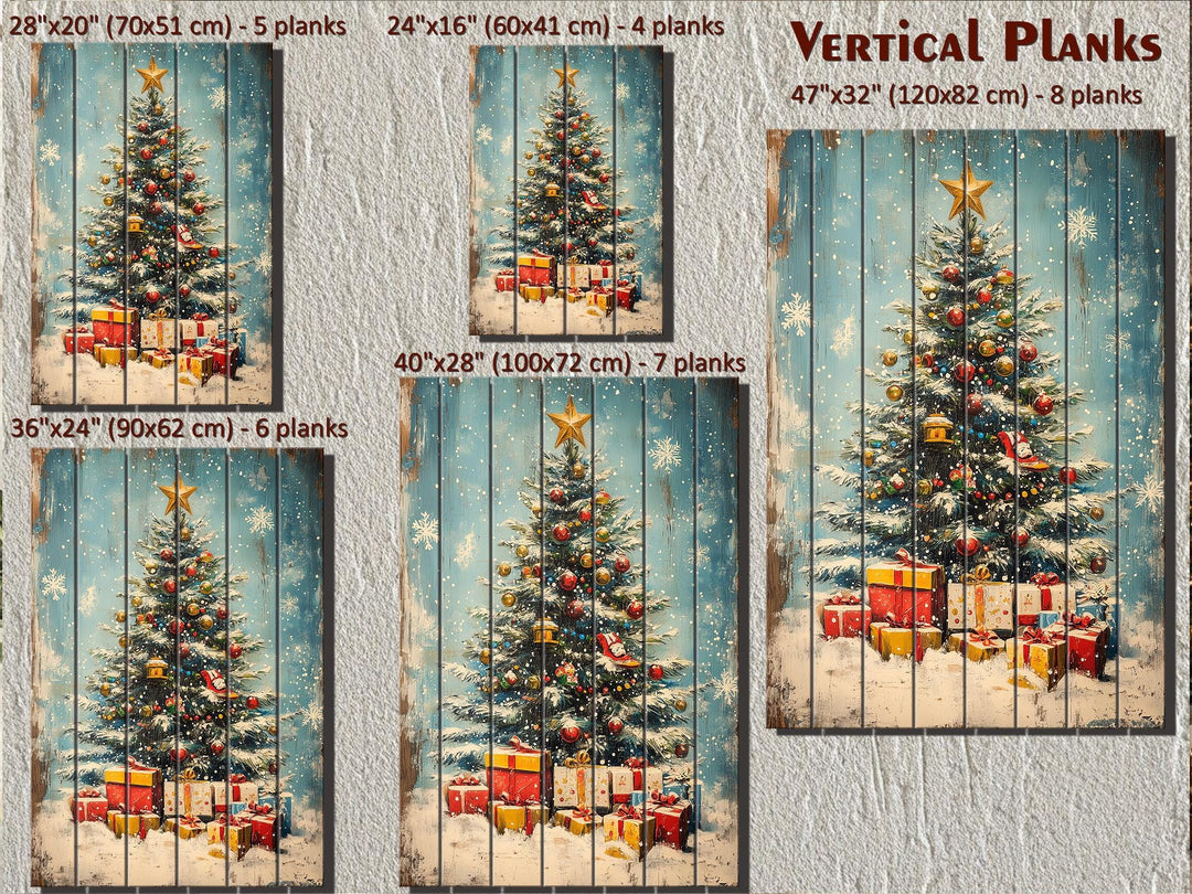 Vertical Christmas Tree Wall Art on Distressed Wood