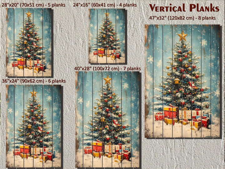 Vertical Christmas Tree Wall Art on Distressed Wood