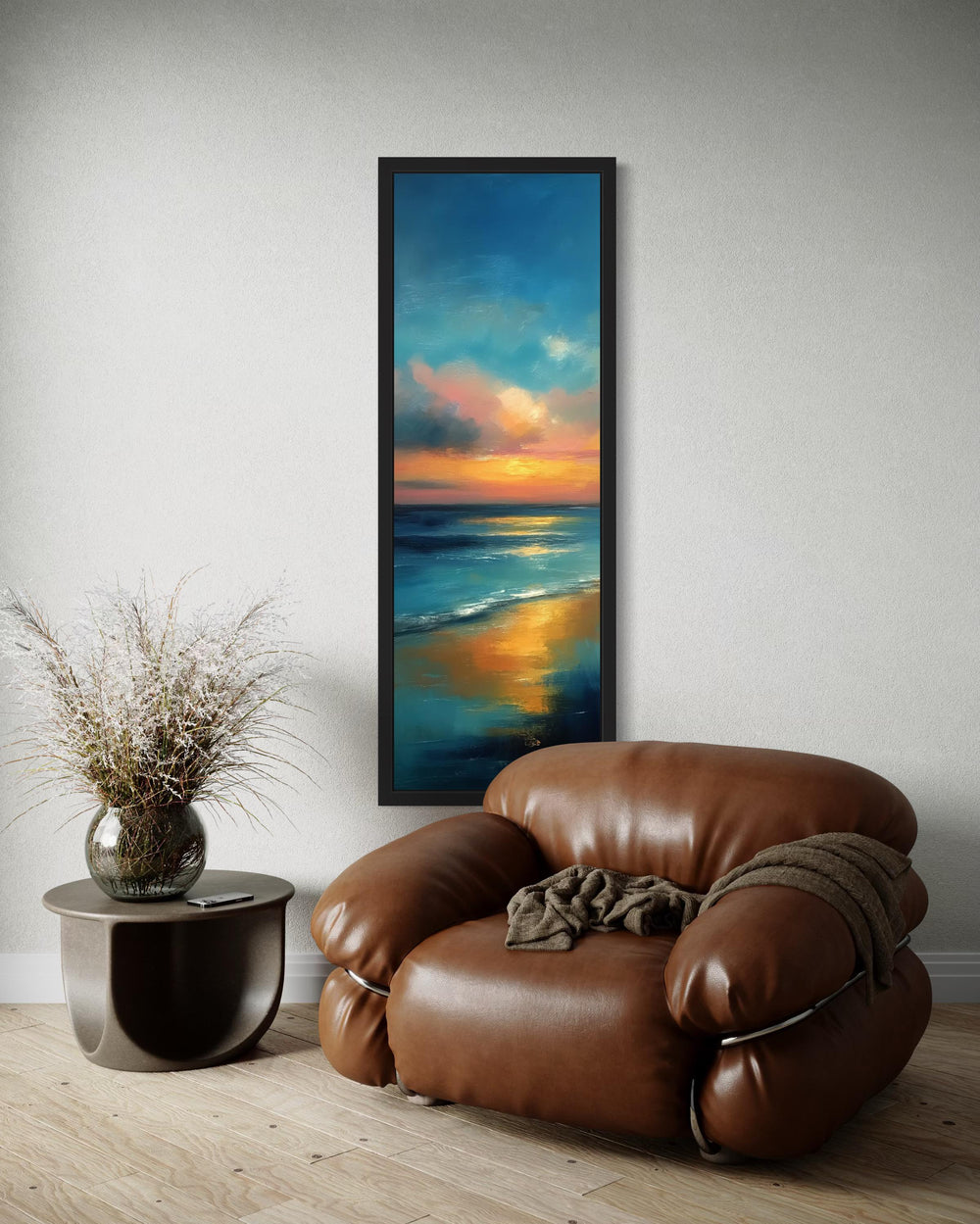 Vertical Narrow Abstract Ocean Sunset Canvas Wall Art