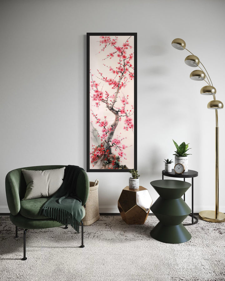 Vertical Narrow Cherry Blossom Tree Wall Art