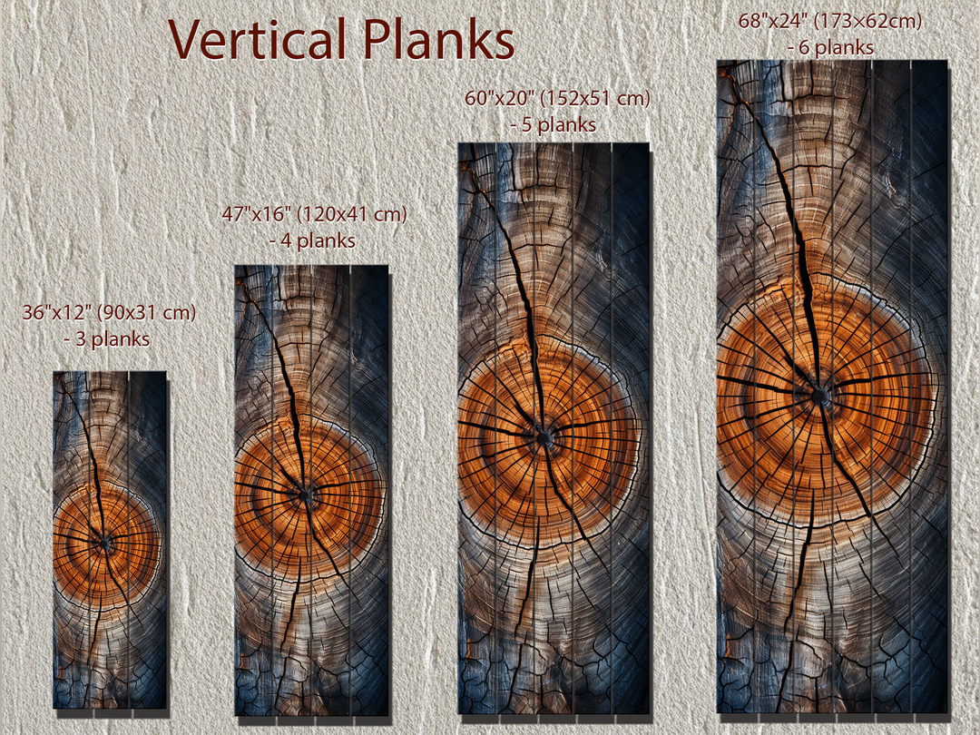 Vertical Narrow Tree Rings Real Wood Wall Art