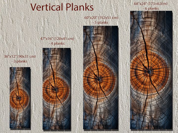 Vertical Narrow Tree Rings Real Wood Wall Art