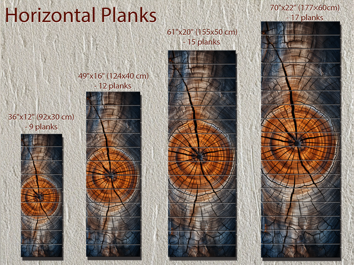 Vertical Narrow Tree Rings Real Wood Wall Art