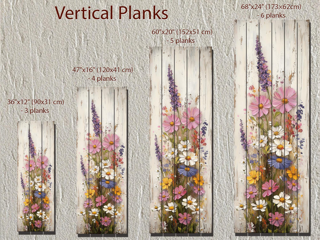 Vertical Narrow Wildflowers Distressed Wood Wall Art