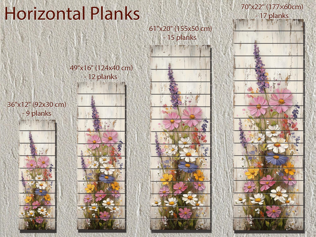 Vertical Narrow Wildflowers Distressed Wood Wall Art