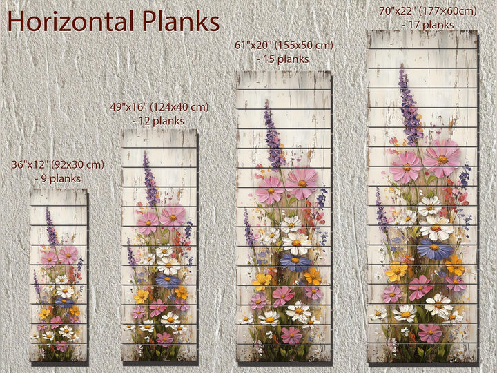 Vertical Narrow Wildflowers Distressed Wood Wall Art