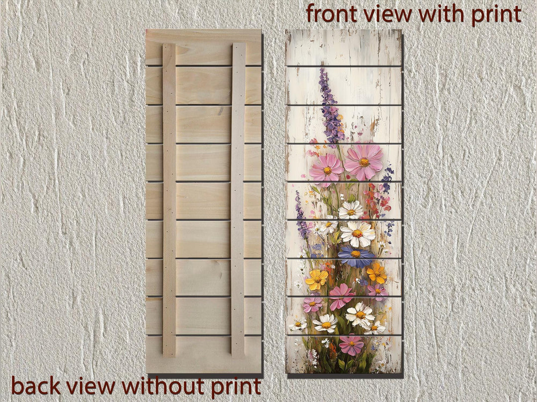 Vertical Narrow Wildflowers Distressed Wood Wall Art