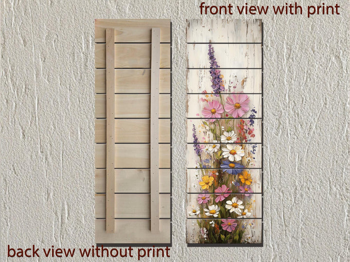 Vertical Narrow Wildflowers Distressed Wood Wall Art