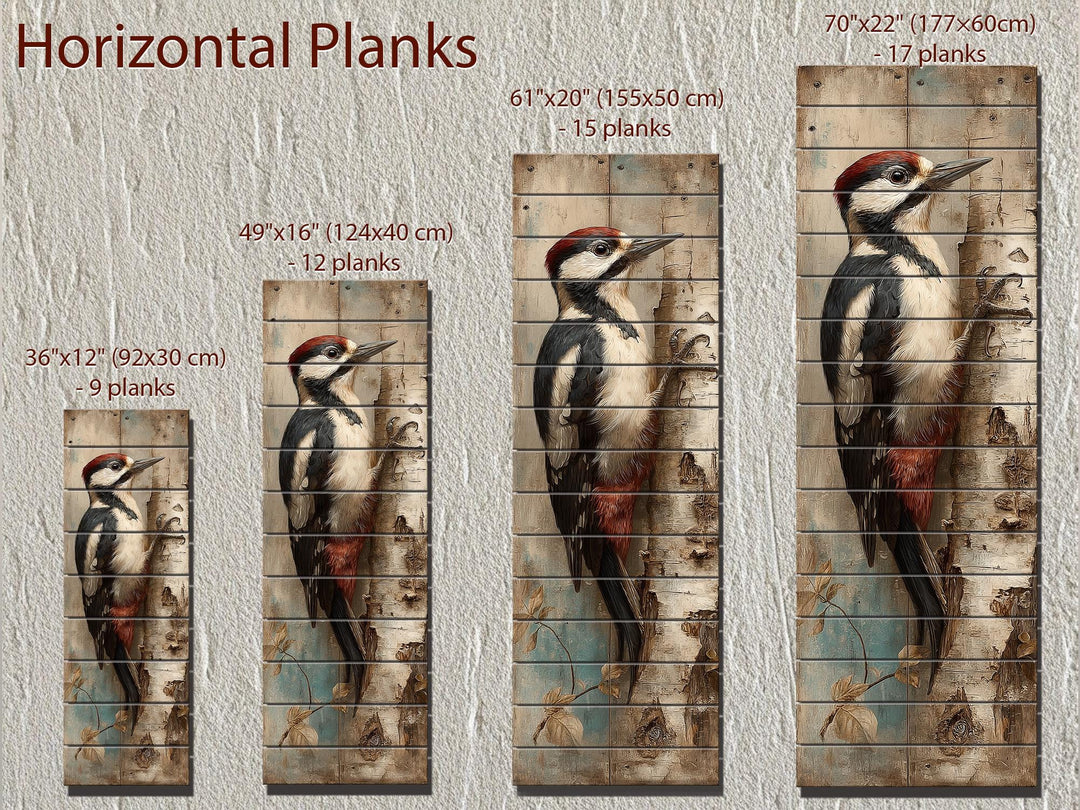 Vertical Narrow Woodpecker Distressed Wood Wall Art