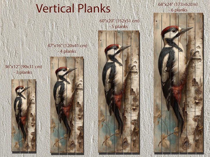Vertical Narrow Woodpecker Distressed Wood Wall Art
