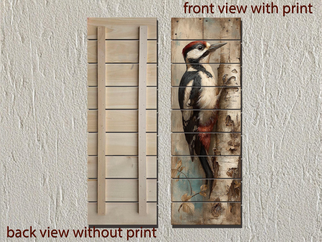 Vertical Narrow Woodpecker Distressed Wood Wall Art
