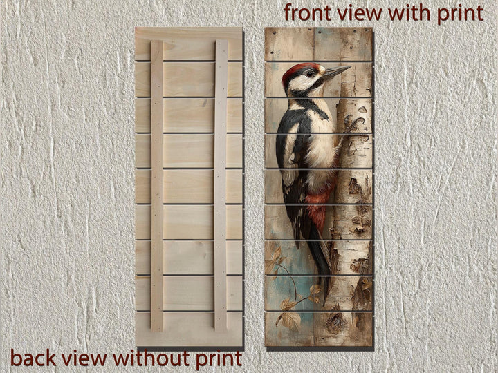 Vertical Narrow Woodpecker Distressed Wood Wall Art