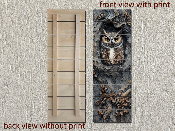 Vertical Owl In A Tree Real Wood Wall Art for Cabin Decor
