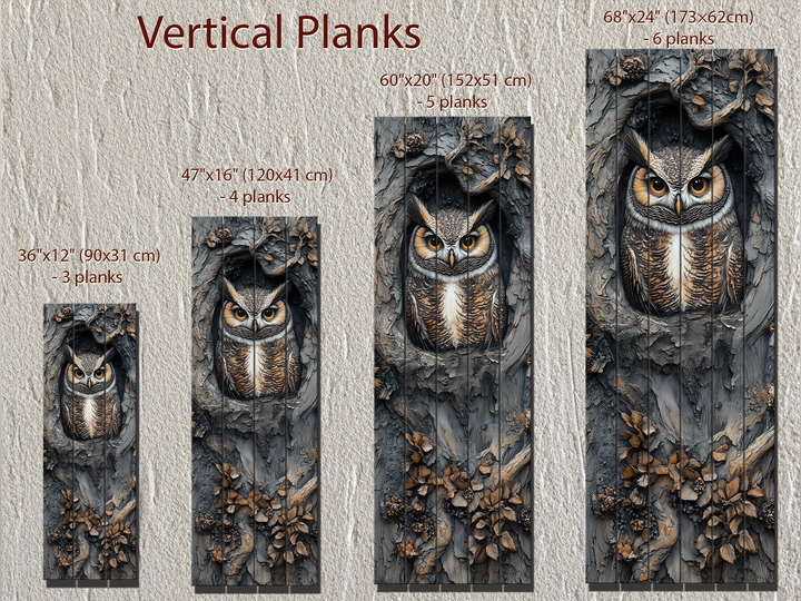 Vertical Owl In A Tree Real Wood Wall Art for Cabin Decor