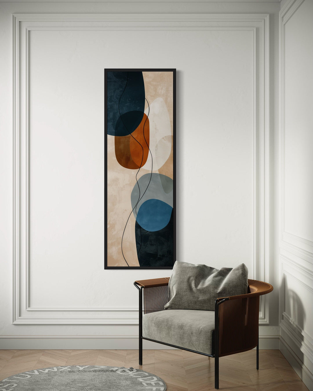 Vertical Rocks Brown Beige Navy Tall Narrow Framed Canvas Wall Art