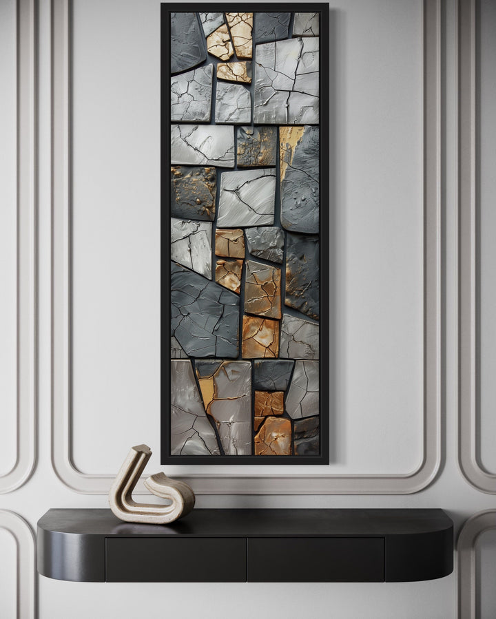 Vertical Silver Gold Rocks Marble Tall Slim Wall Art