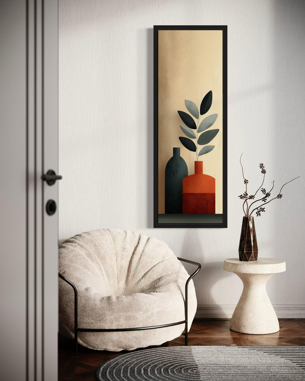 Vertical Tall Narrow Minimalist Plants In Vases Canvas Wall Art