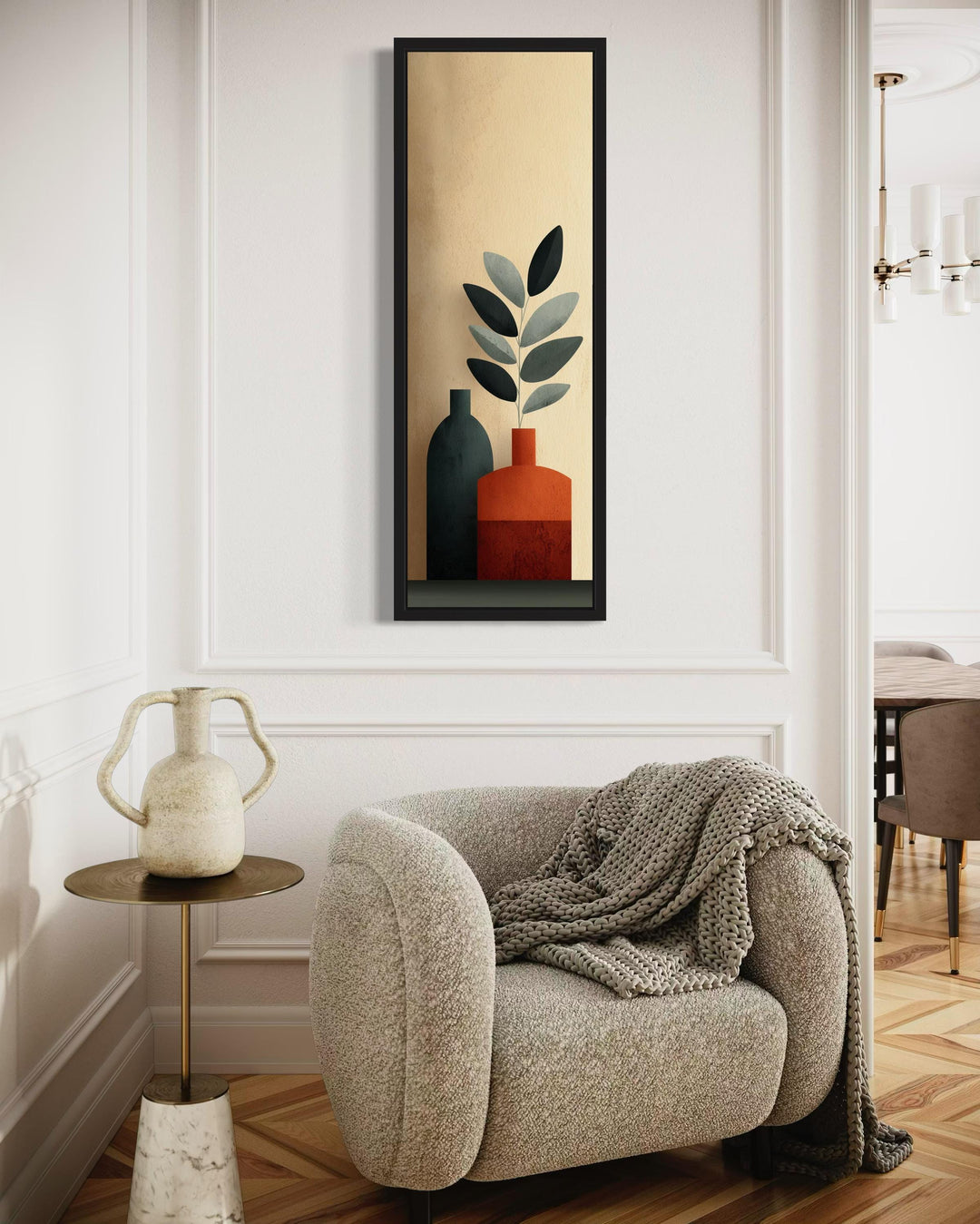 Vertical Tall Narrow Minimalist Plants In Vases Canvas Wall Art