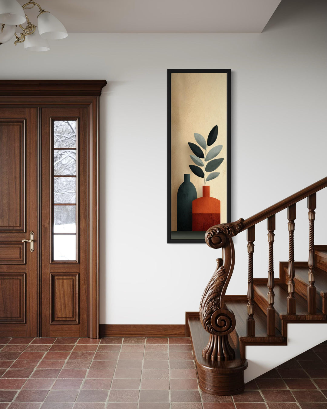 Vertical Tall Narrow Minimalist Plants In Vases Canvas Wall Art