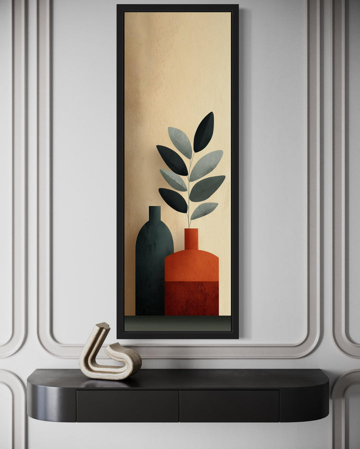 Vertical Tall Narrow Minimalist Plants In Vases Canvas Wall Art