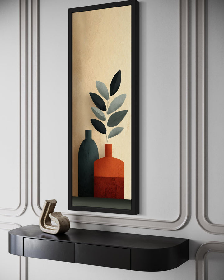 Vertical Tall Narrow Minimalist Plants In Vases Canvas Wall Art