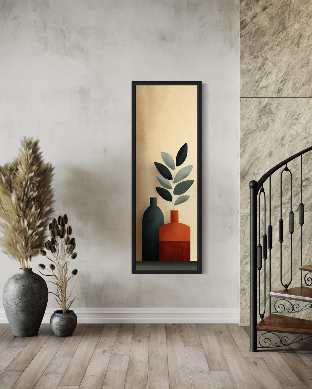 Vertical Tall Narrow Minimalist Plants In Vases Canvas Wall Art