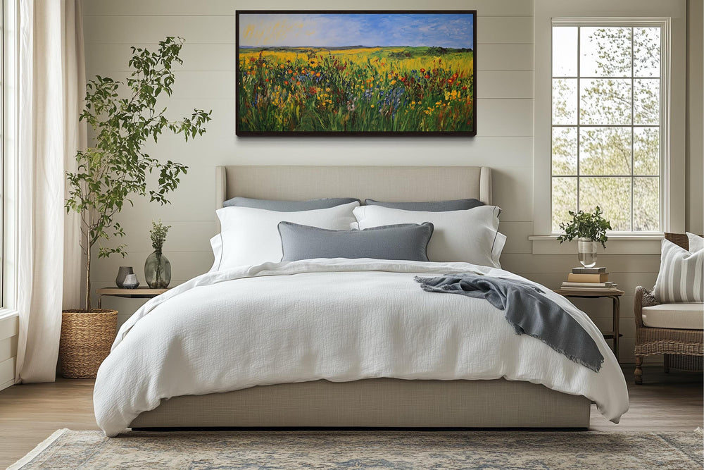 Vibrant Impressionist Wildflower Meadow Framed Canvas Wall Art