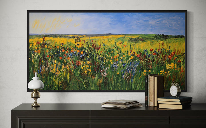 Vibrant Impressionist Wildflower Meadow Framed Canvas Wall Art