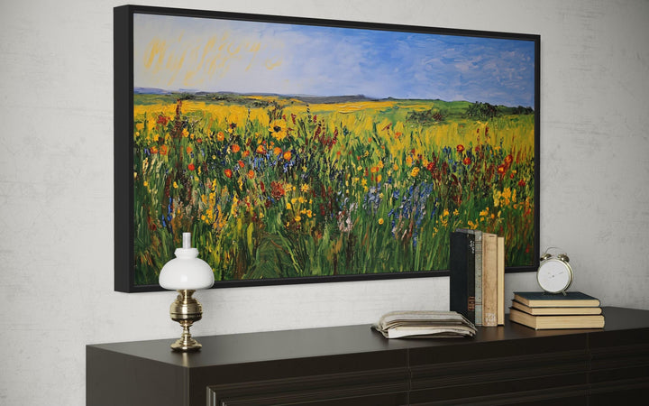 Vibrant Impressionist Wildflower Meadow Framed Canvas Wall Art