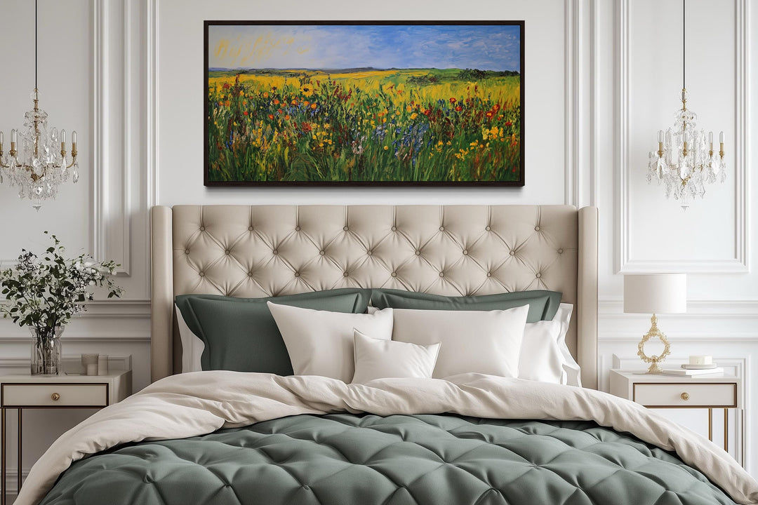 Vibrant Impressionist Wildflower Meadow Framed Canvas Wall Art