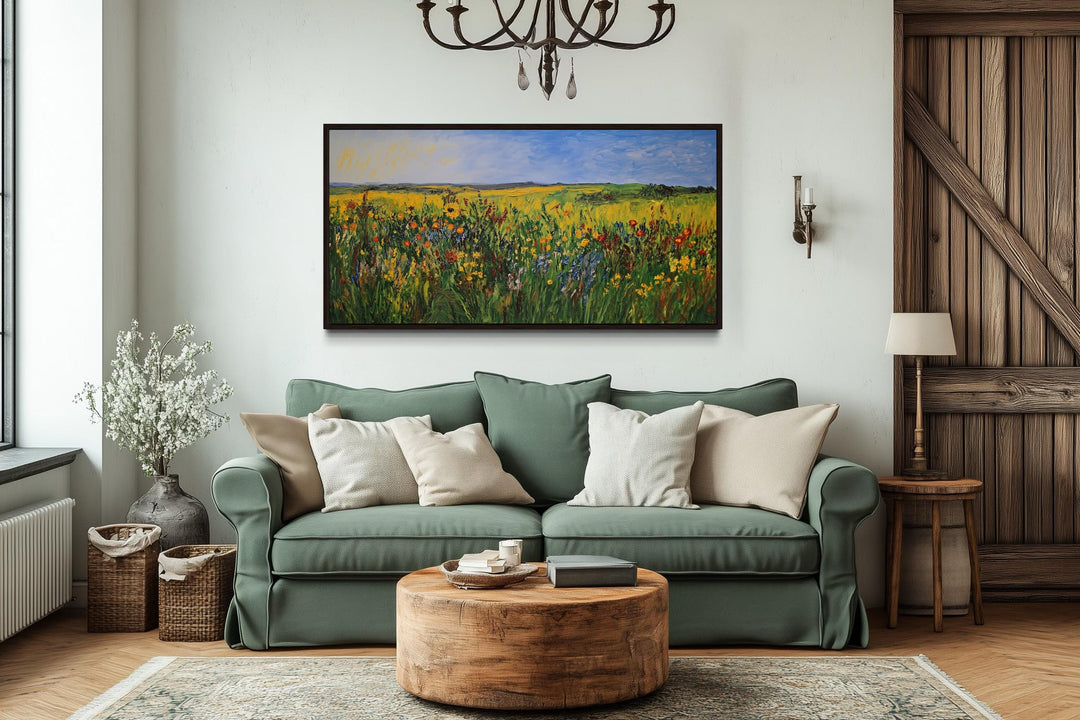 Vibrant Impressionist Wildflower Meadow Framed Canvas Wall Art