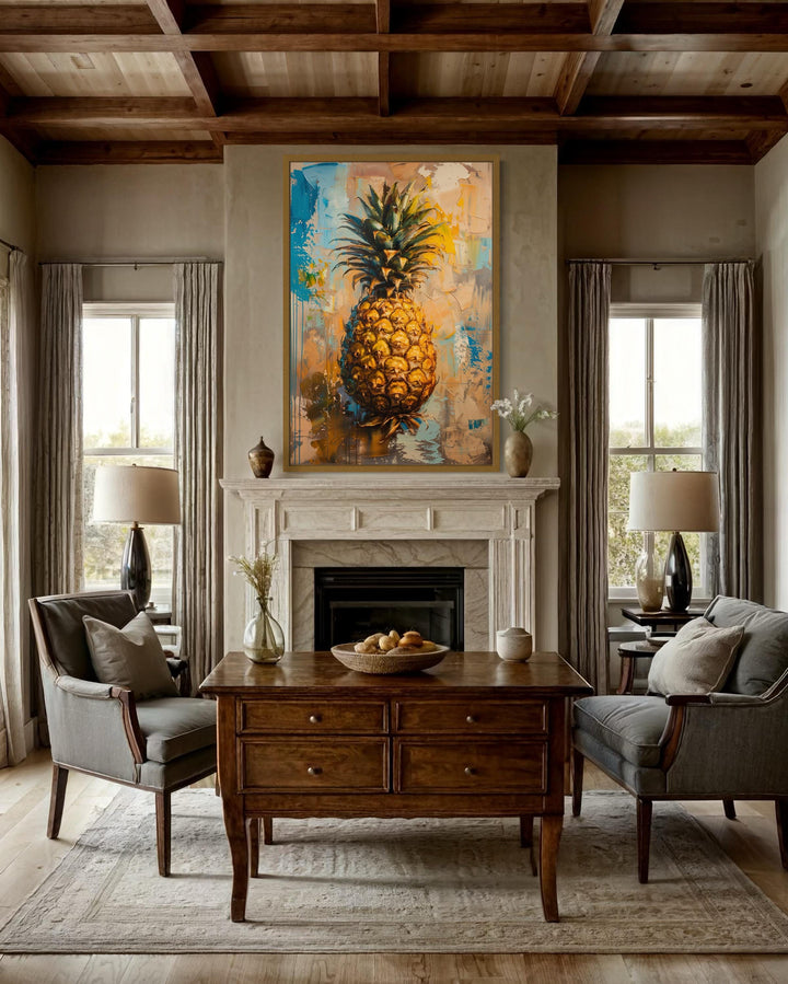 Vibrant Pineapple Abstract Painting Framed Canvas Wall Art