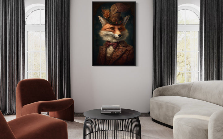 Victorian Fox Painting Gothic Framed Canvas Wall Art