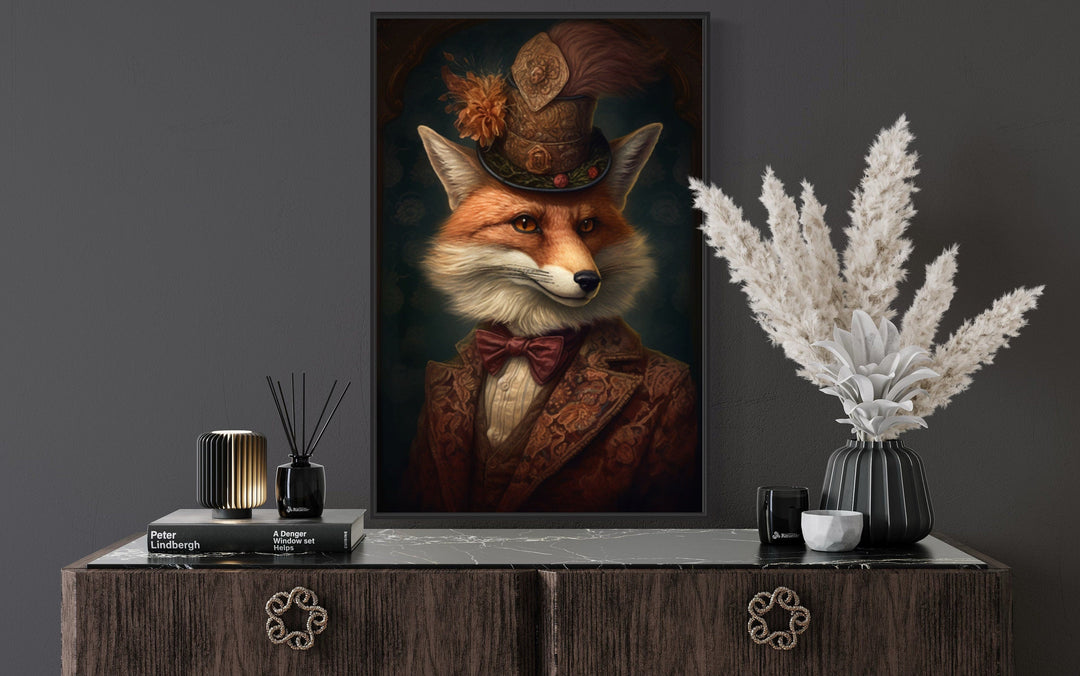 Victorian Fox Painting Gothic Framed Canvas Wall Art