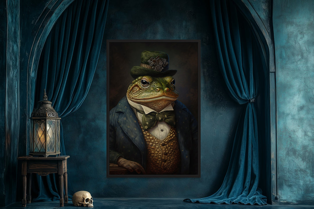 Victorian Toad Portrait Framed Canvas Wall Art